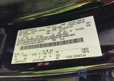 2017 Ford F-150 Xlt z USA, uszkodzony, nr VIN 1FTEW1EF0HFC45073